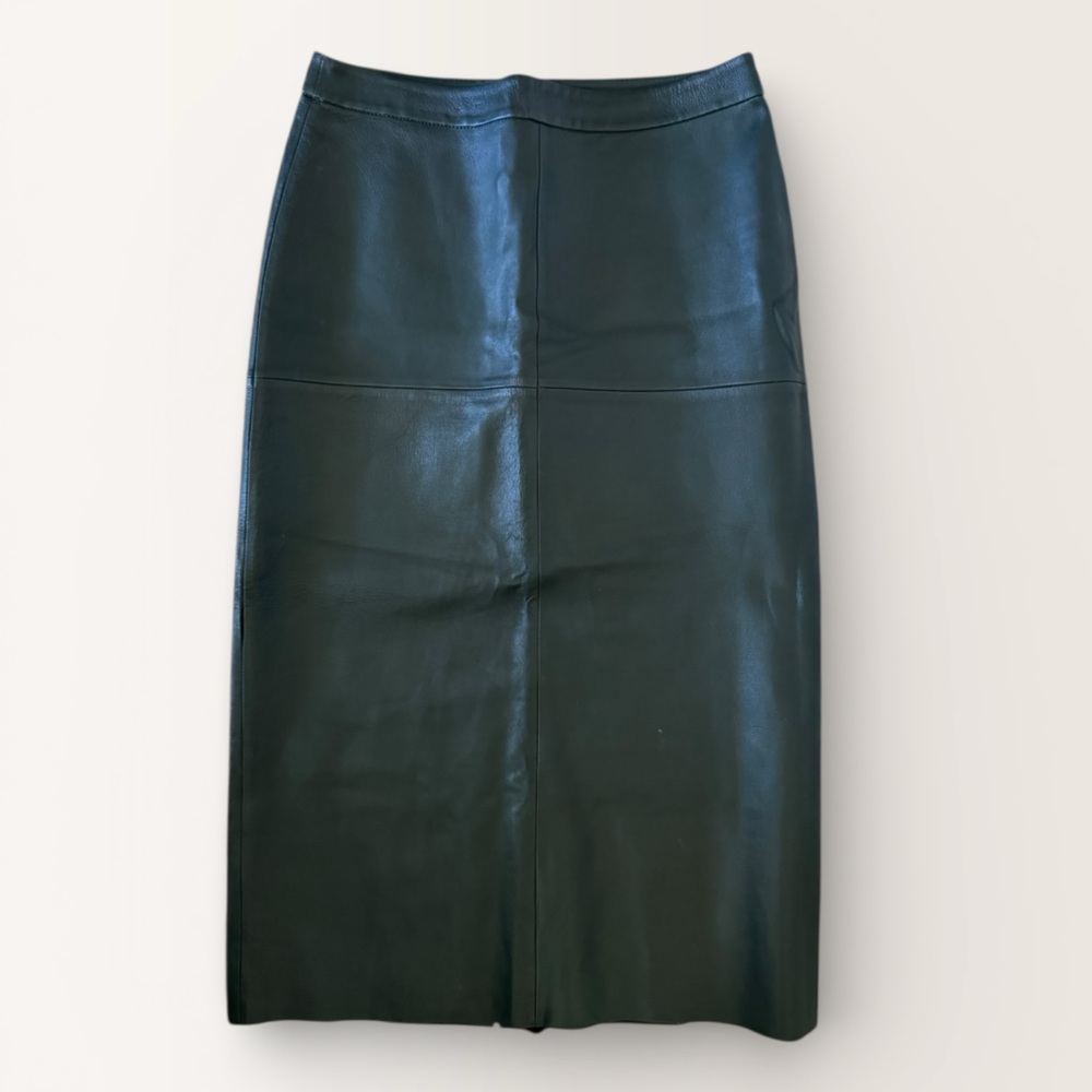 Midi green leather skirt